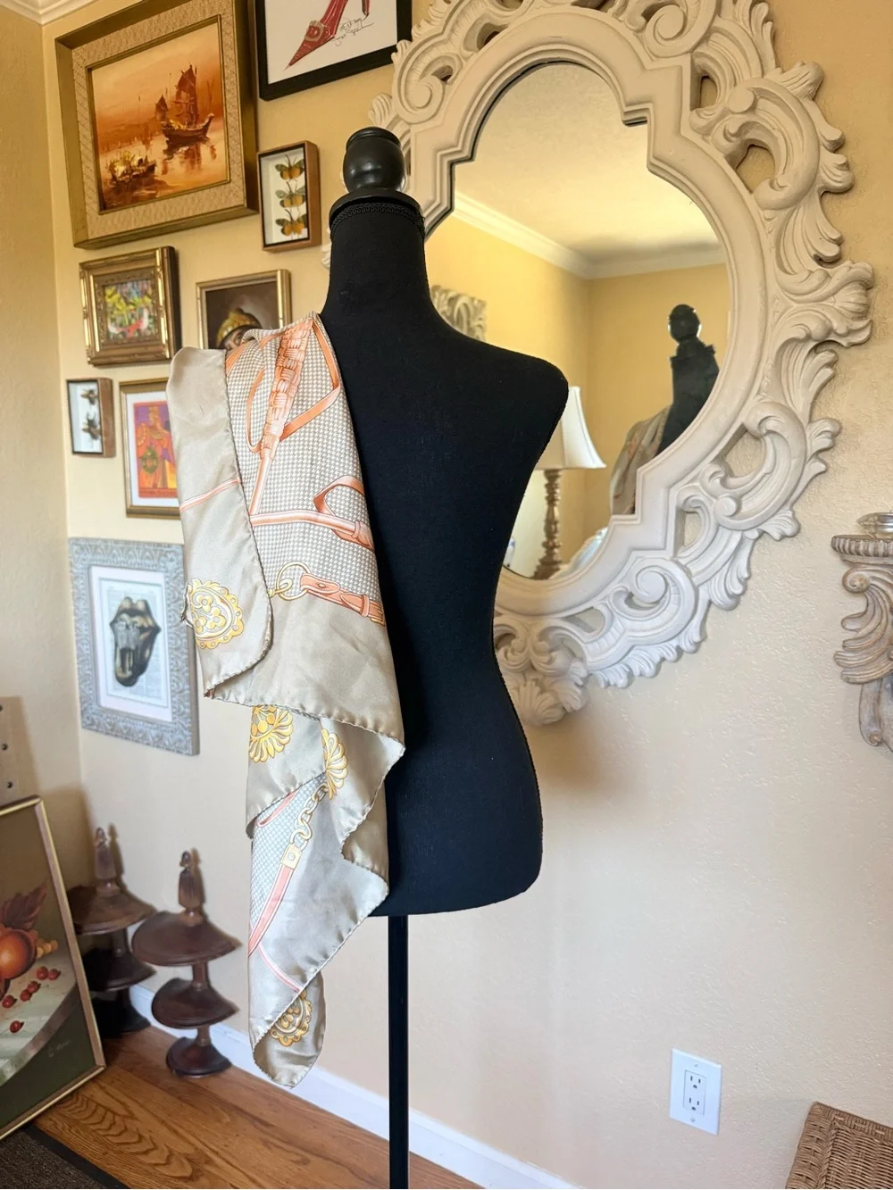 Nordstrom’s made in Italy, silk scarf horse bit chain